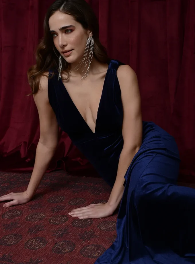 Gustave Dark Blue Velvet Dress