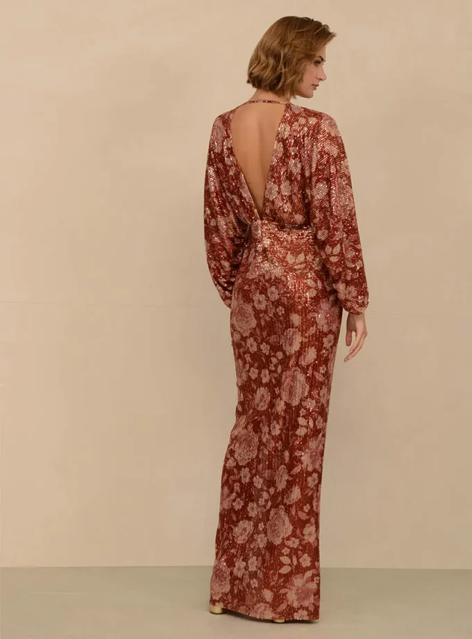 Eloise Gold Flowers Sequin Dress