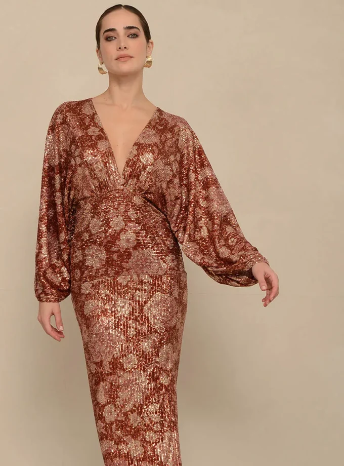 Eloise Gold Flowers Sequin Dress