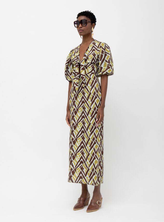 Suez Lime Brown Print Dress
