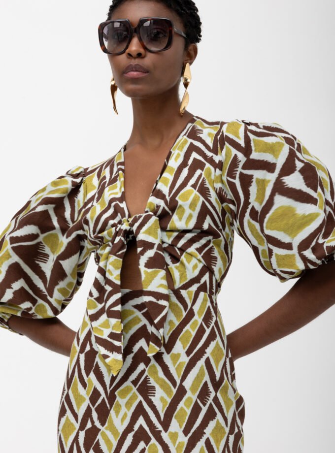 Suez Lime Brown Print Dress