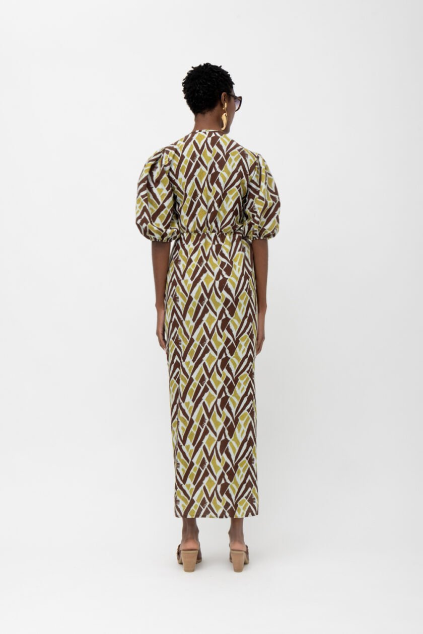 Suez Lime Brown Print Dress - Image 4