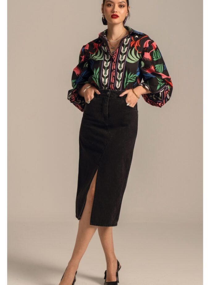 Karmic Denim Skirt Black - Cotton