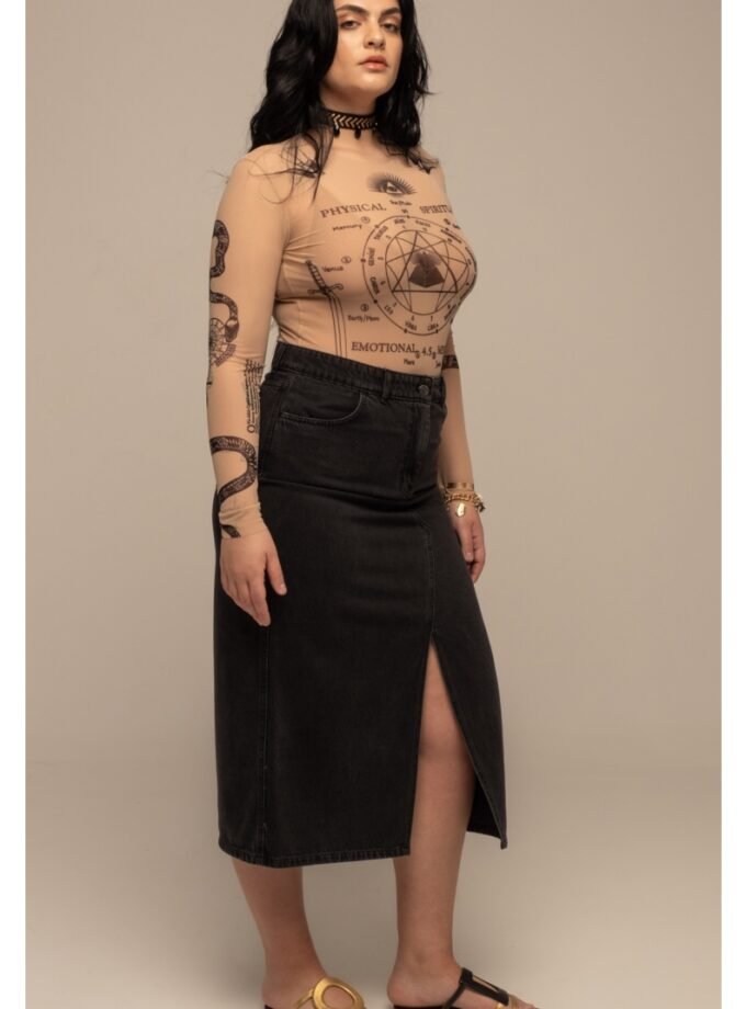 Karmic Denim Skirt Black - Cotton